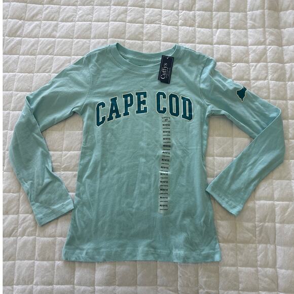 CAPE COD Girls Long Sleeve T-Shirt Blue Crewneck Spell Out New England CUFFYS M - Picture 1 of 9
